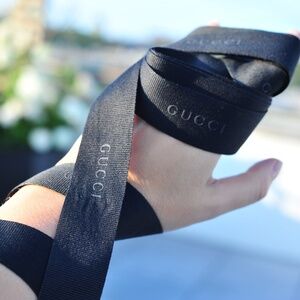 GUCCI Black Ribbon Long Ribbed Logo Labeled Belt Self Tie